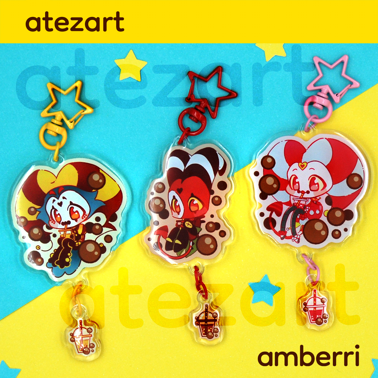 CIRCUS AU Boba Keychains - Stolas/Blitz/Fizzarolli | Helluva Boss
