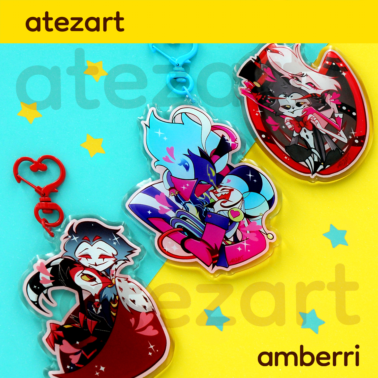 Ship Keychains - Stolas x Blitz (Stolitz)/Angel Dust x Husker (Huskerdust) | Helluva Boss/Hazbin Hotel